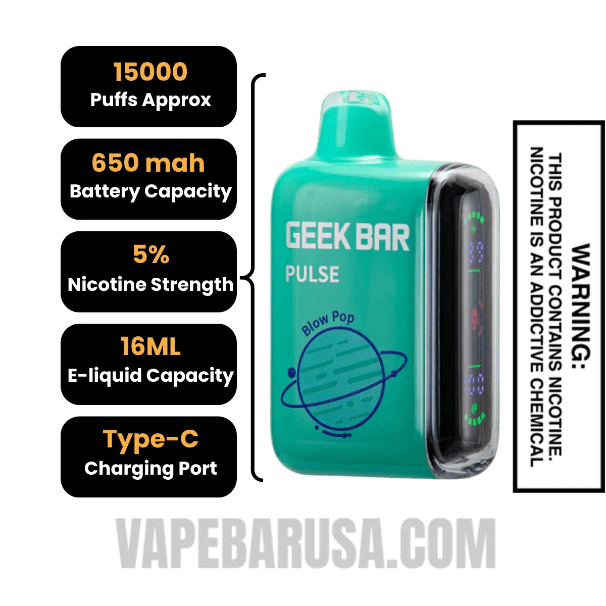 Blow Pop Geek Bar Pulse Disposable Vape Specifications