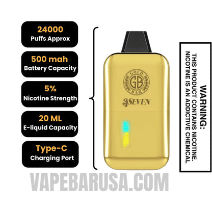 Blue Raspberry Gold Bar 24Seven Disposable Vape specifications