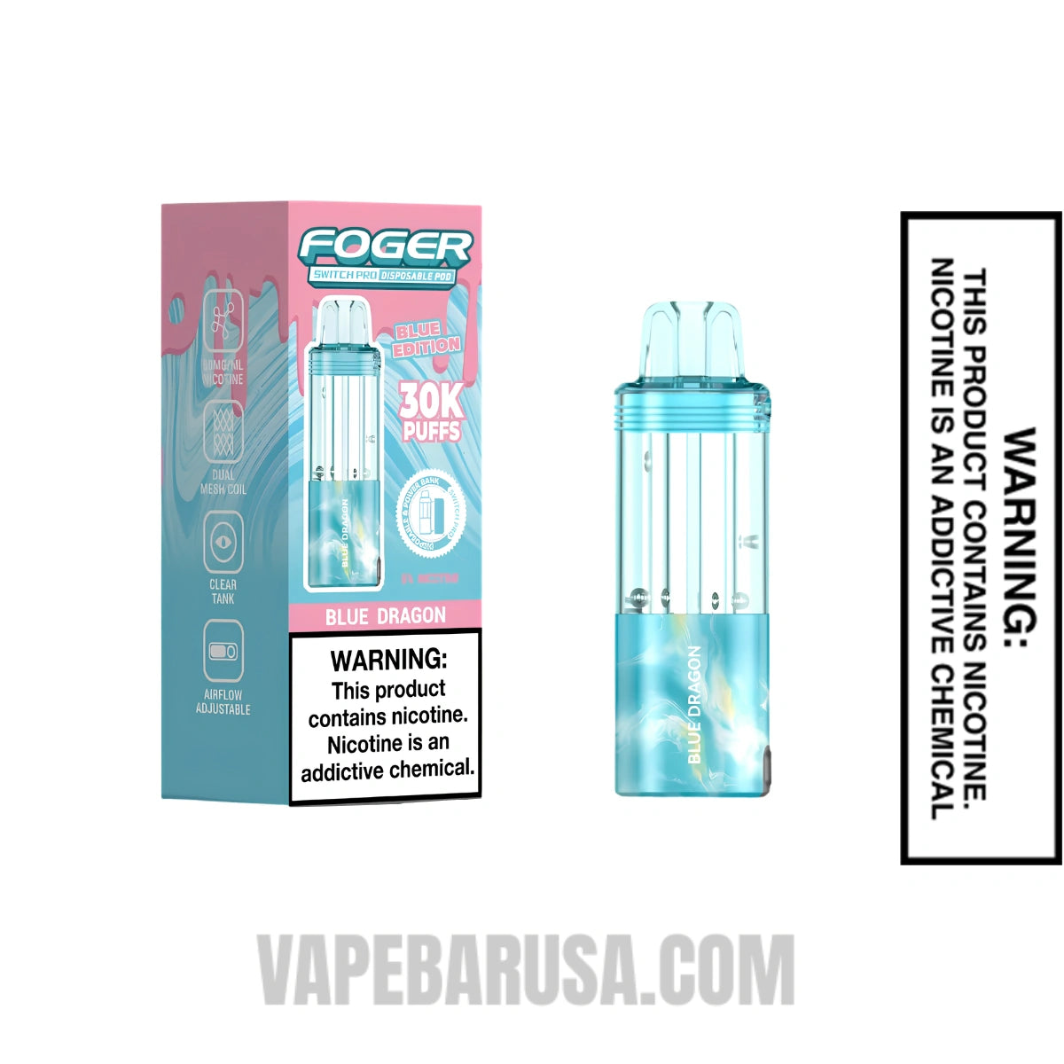 Blue Dragon Foger Switch Pro 30K Disposable Vape Pod with Packaging Box