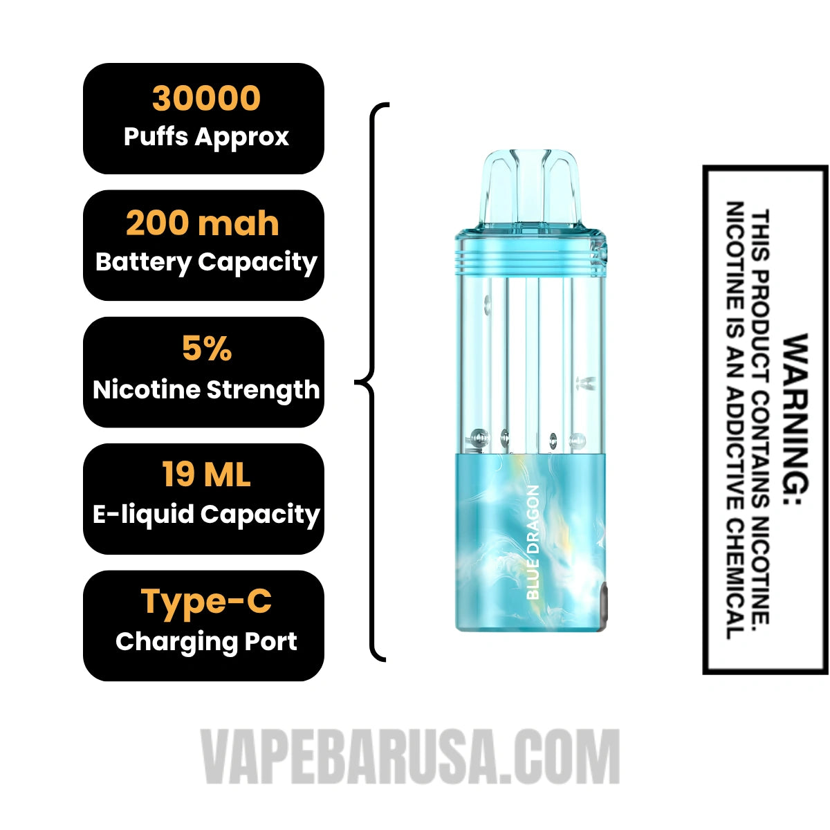 Blue Dragon Foger Switch Pro 30K Disposable Vape Pod Specifications