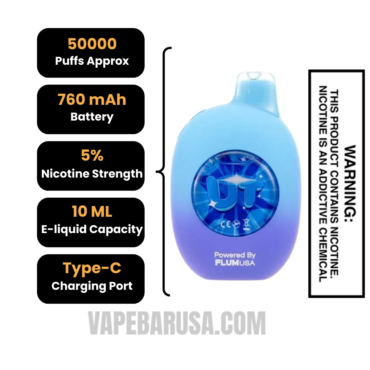 Blue Rancher/Lemonade Flum UT Bar 50K Disposable Vape Specifications