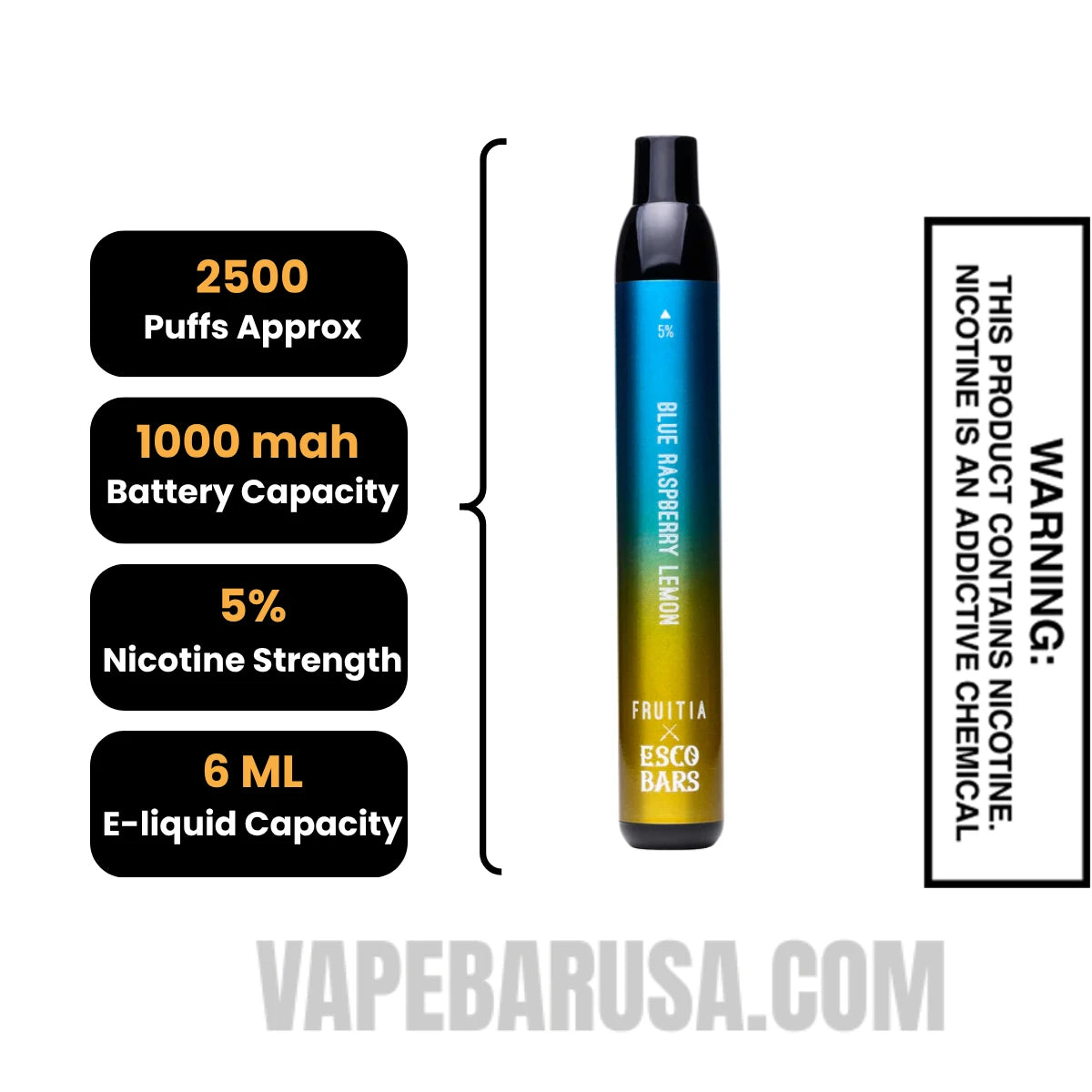 Blue Raspberry Lemon Esco Bars 2500 Puffs Disposable Vape