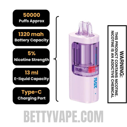 Blue Raz Blackberry RAZ VUE 50K Disposable Vape Pod Specifications