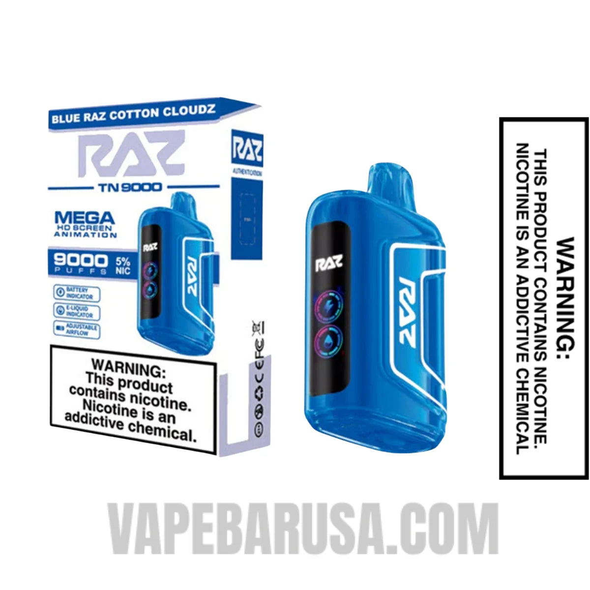 Blue Raz Cotton Clouds RAZ TN9000 Disposable Vape With Package Box

