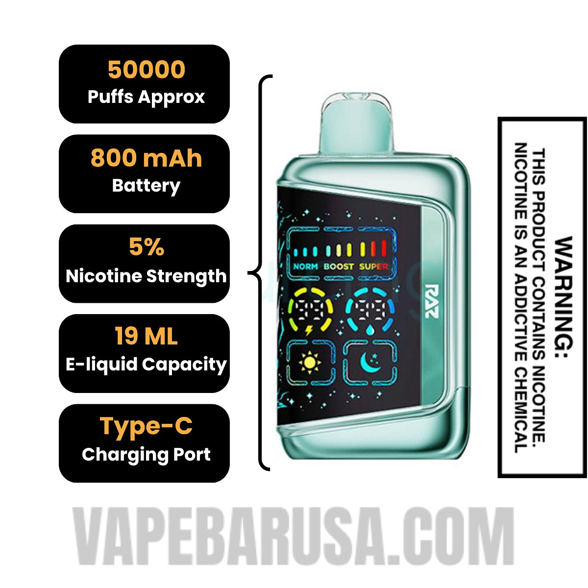 Blue Raz Gush RAZ RX50K Disposable Vape Specifications