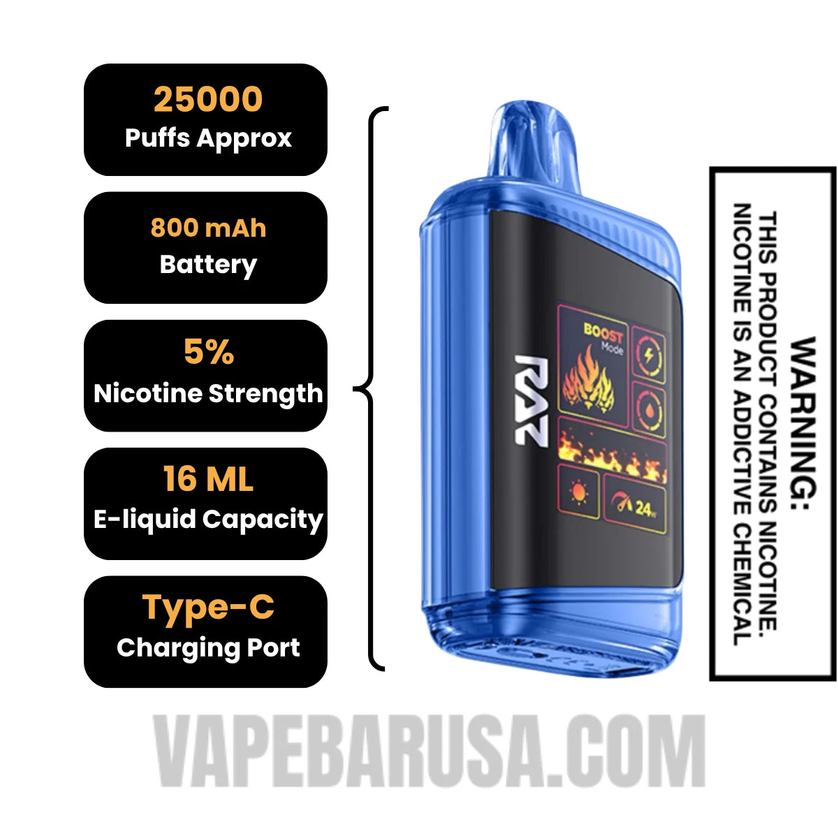 Blue Raz Ice RAZ DC25000 Disposable Vape Specifications