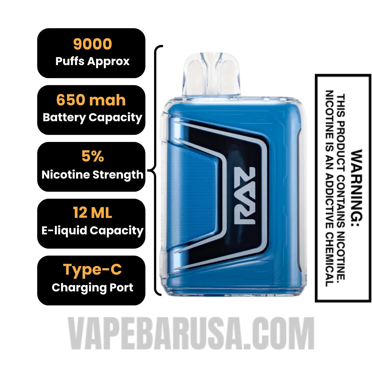 Blue Raz Ice RAZ TN9000 Disposable Vape Specifications