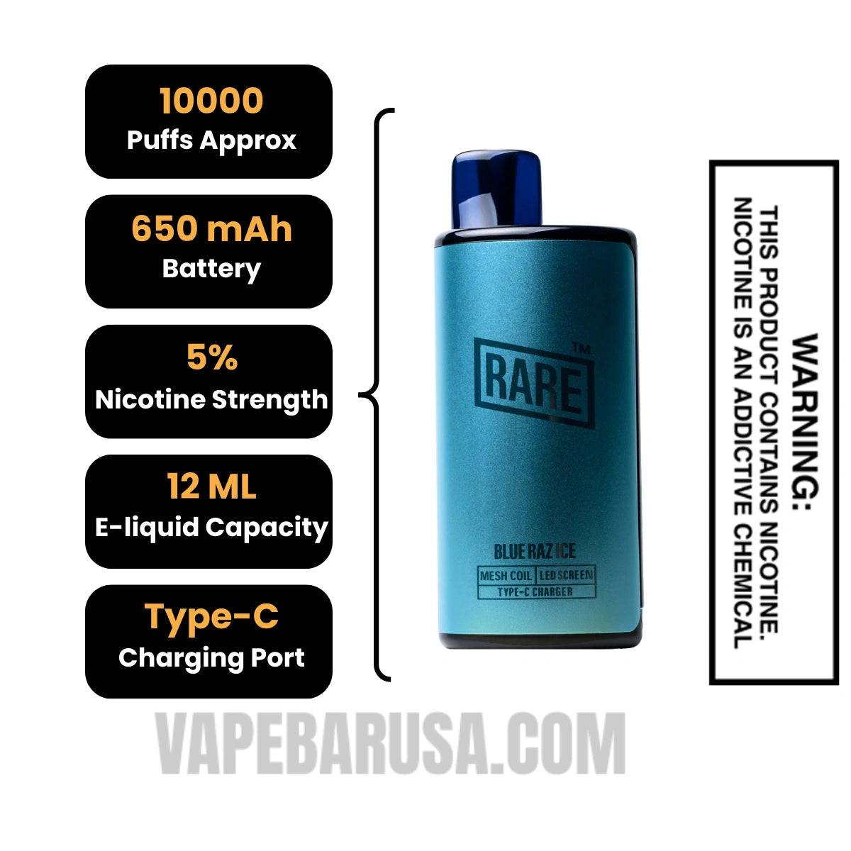 Blue Raz Ice Rare Palm 10000 Disposable Vape Specifications