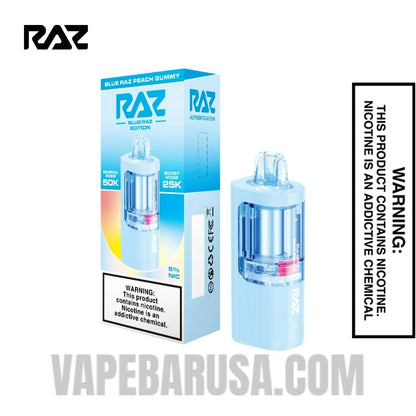Blue Raz Peach Gummy RAZ VUE 50K Disposable Vape Pod WIth Package Box