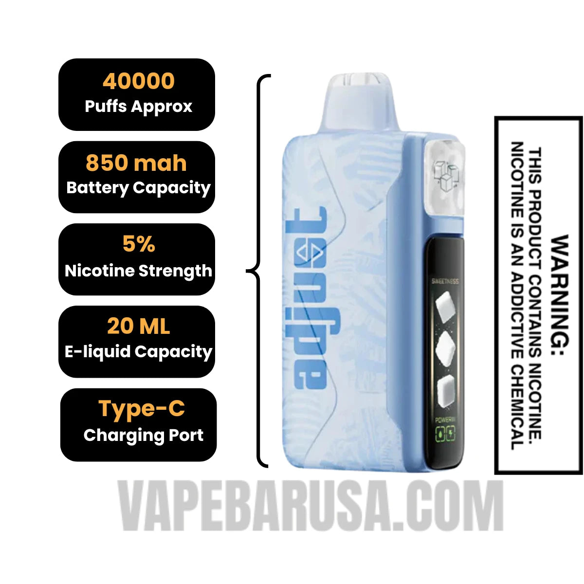 Blue Razz B-Pop Adjust MySweet 40K Disposable Vape Specifications