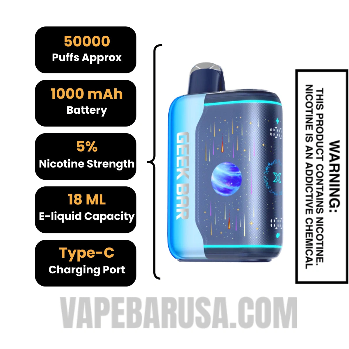 Blue Razz Bull Geek Bar Pulse X2 Disposable Vape Specifications