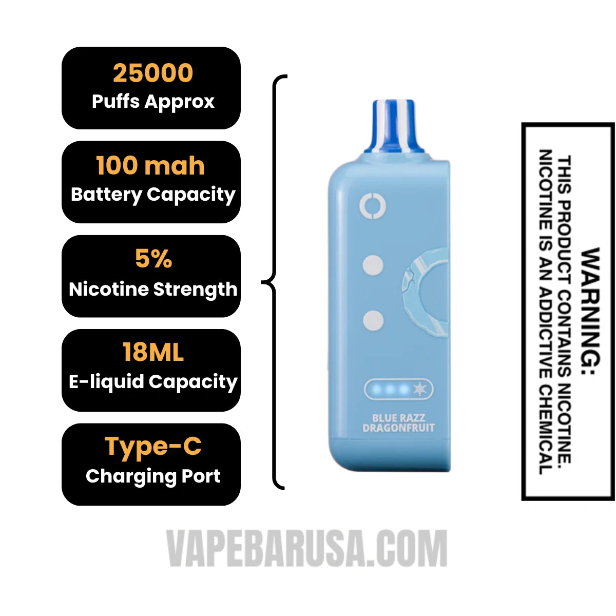 Blue Razz Dragonfruit Off Stamp Ice Cube 25K Disposable Pod Specifications