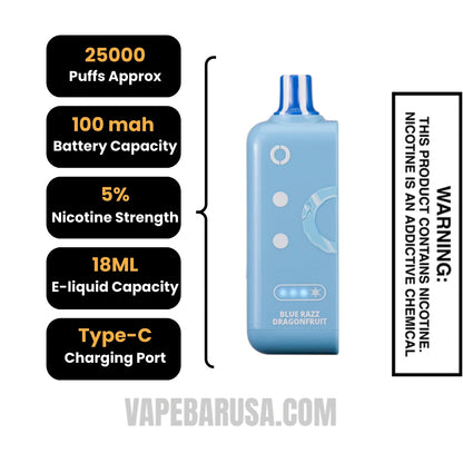 Blue Razz Dragonfruit Off Stamp Ice Cube 25K Disposable Pod Specifications