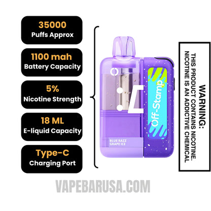 Blue Razz Grape Ice Off Stamp X Cube Crystal Cube 35K Vape Kit Specifications