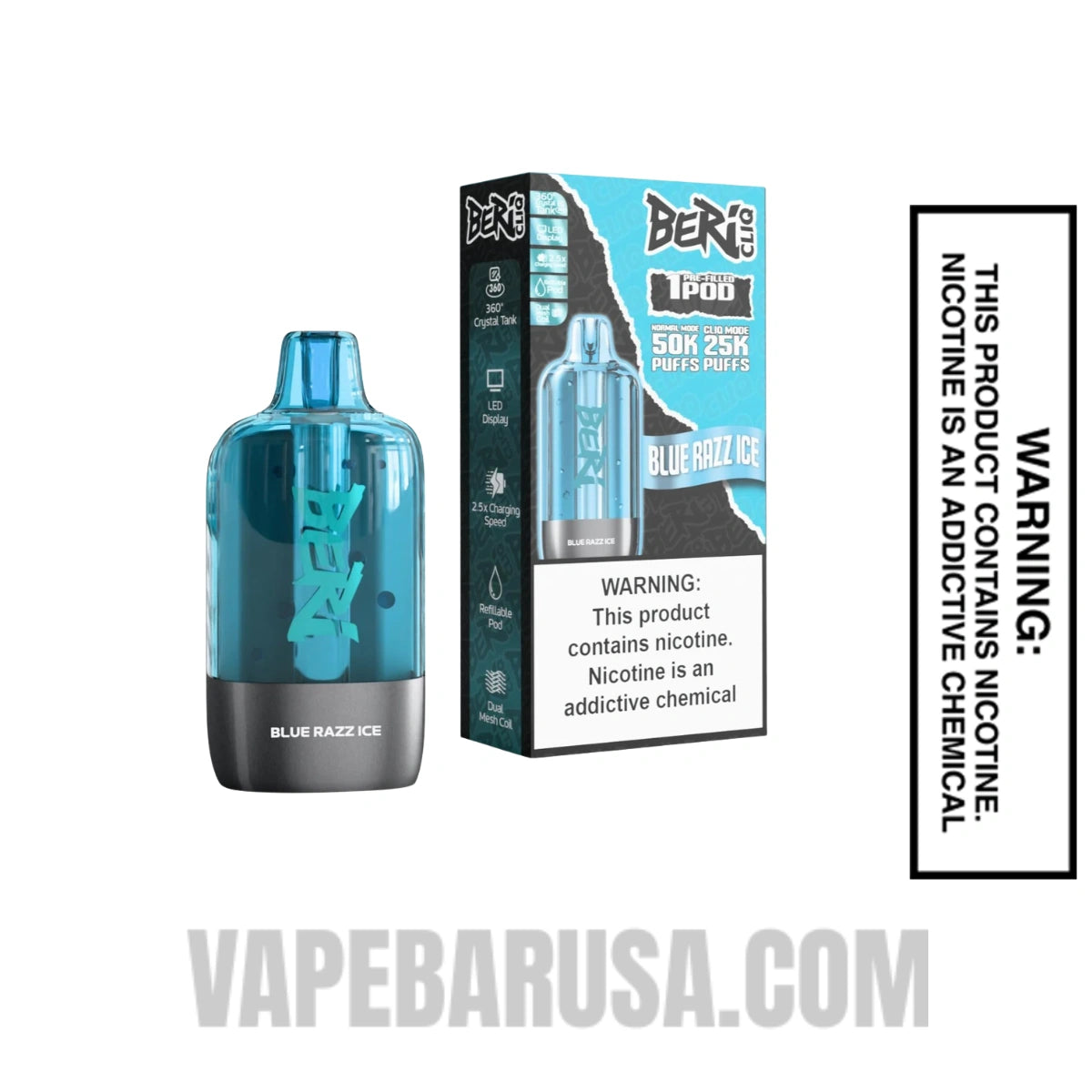 Blue Razz Ice Beri Cliq 50K Disposable Vape Pod With Package Box