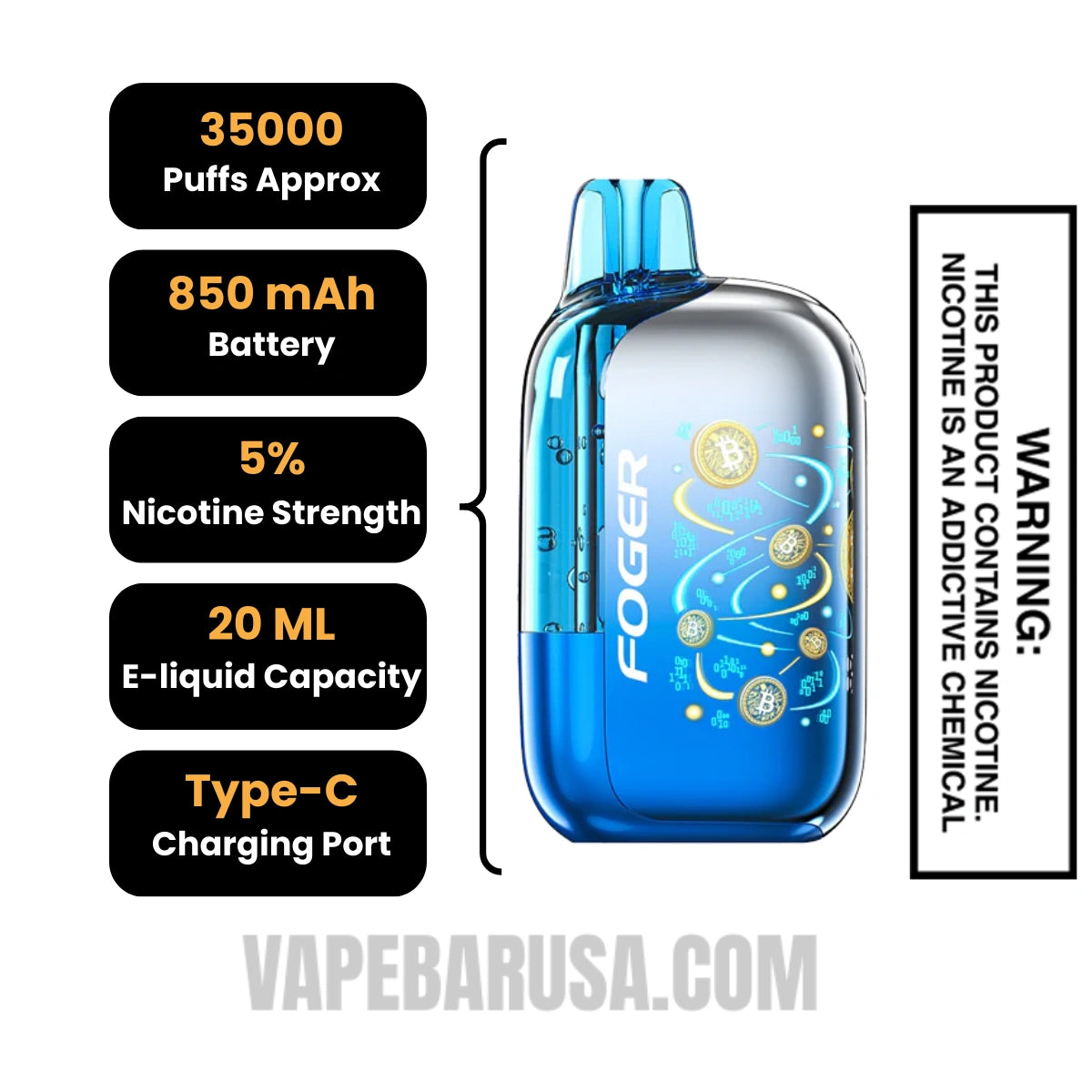 Blue Razz Ice Foger Bit 35K Disposable Vape Specifications