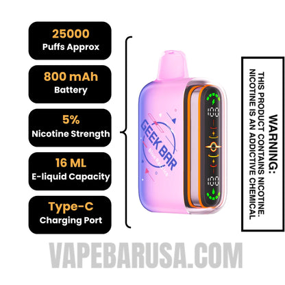 Blue Razz Ice Geek Bar Pulse 2 Disposable Vape Specifications