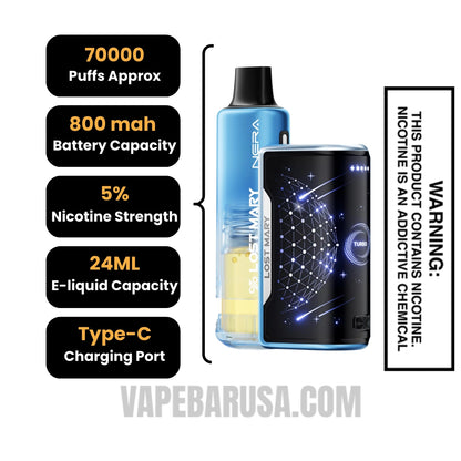 Blue Razz Ice Lost Mary Nera Fullview 70K Disposable Kit Specifications