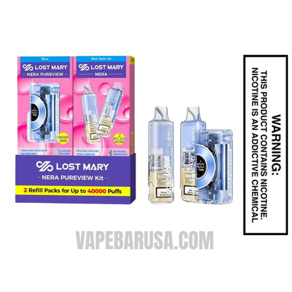 Blue Razz Ice Lost Mary Nera Pureview 40K Vape Kit with package box