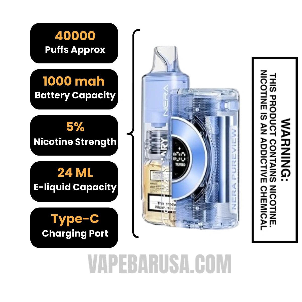 Blue Razz Ice Lost Mary Nera Pureview 40K Vape Kit Specifications