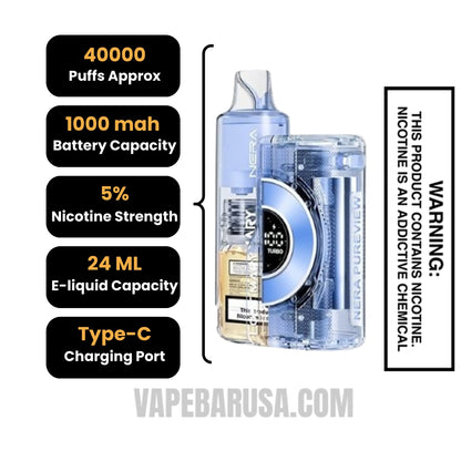 Blue Razz Ice Lost Mary Nera Pureview 40K Vape Kit Specifications