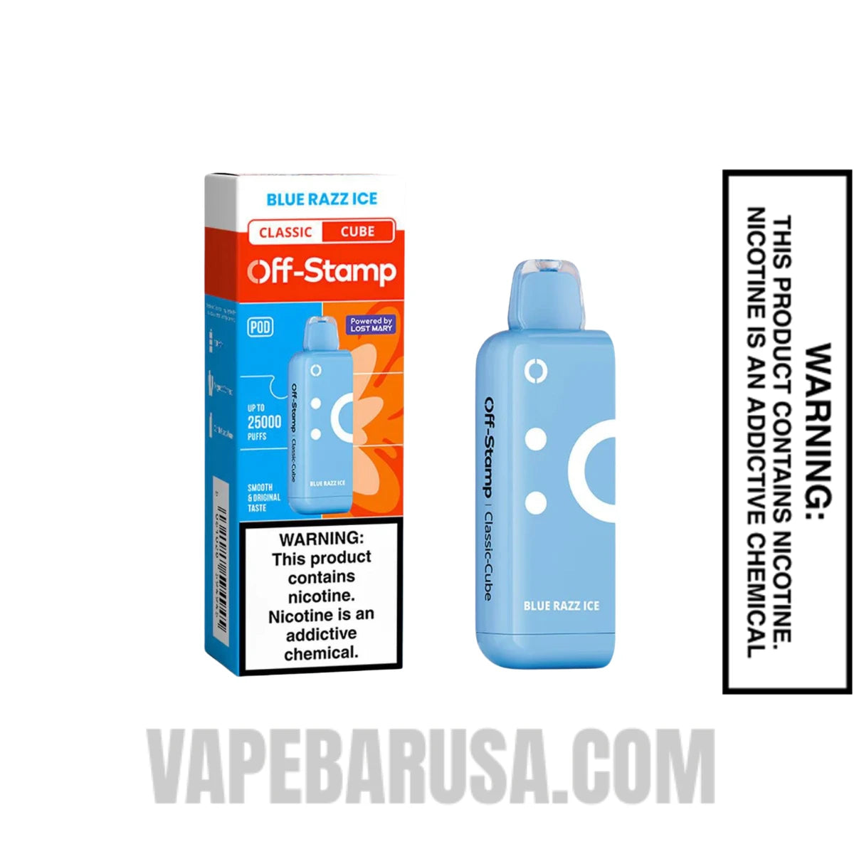 Blue Razz Ice Off Stamp Classic Cube 25K Disposable Pod With Package Box