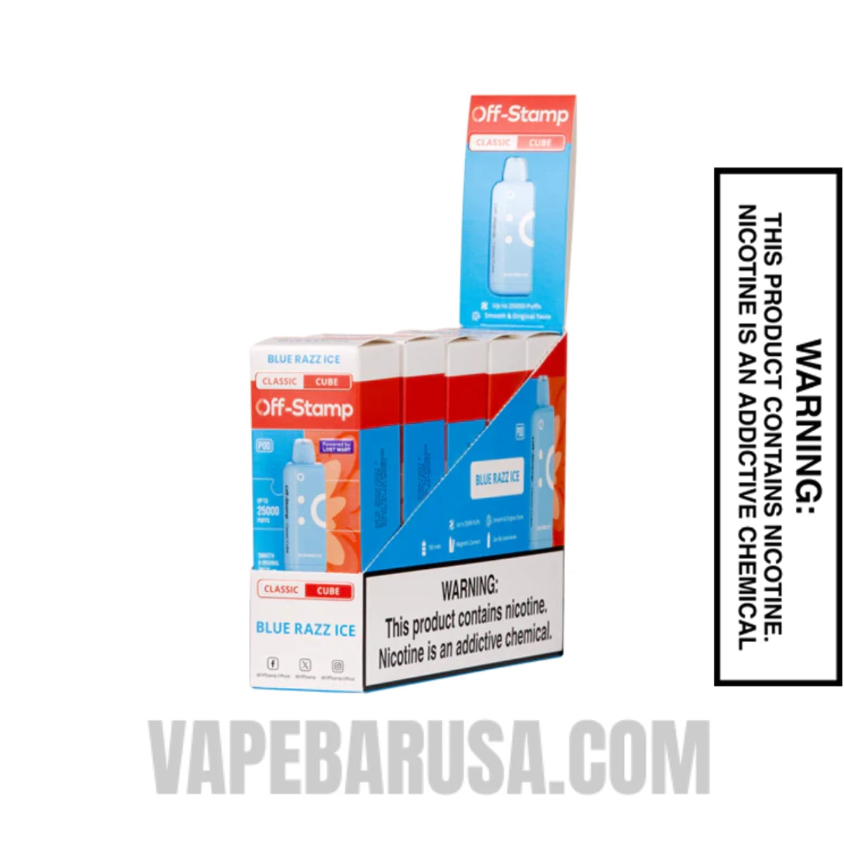 Blue Razz Ice Off Stamp Classic Cube 25K Disposable Pod With Bundle Box