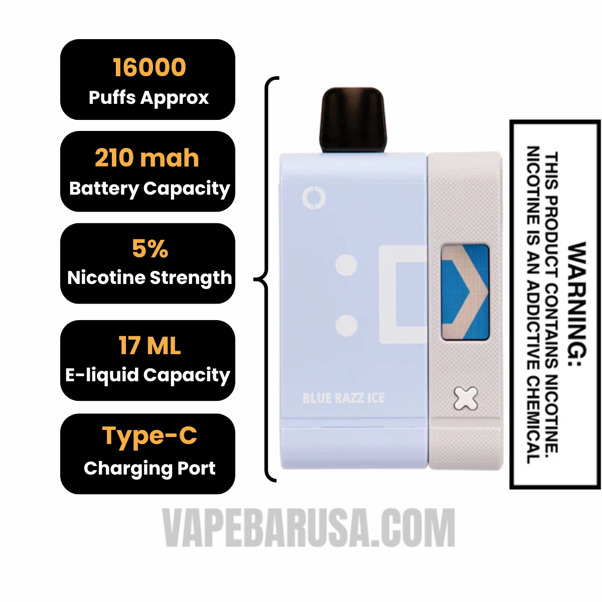 Blue Razz Ice Off Stamp SW16000 Disposable Kit Specifications