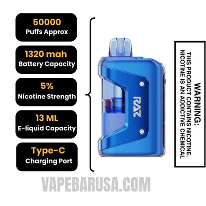 Blue Razz Ice RAZ VUE 50K Disposable Kit Specifications