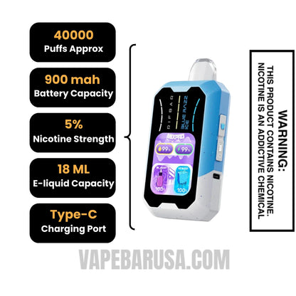 Blue Razz Ice Rifbar MixPro Ice 40K Disposable Vape Specifications