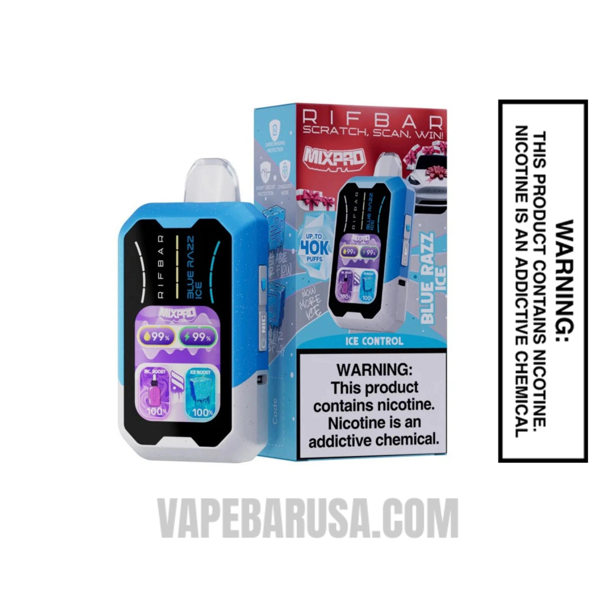 Blue Razz Ice Rifbar MixPro Ice 40K Disposable Vape With Package Box