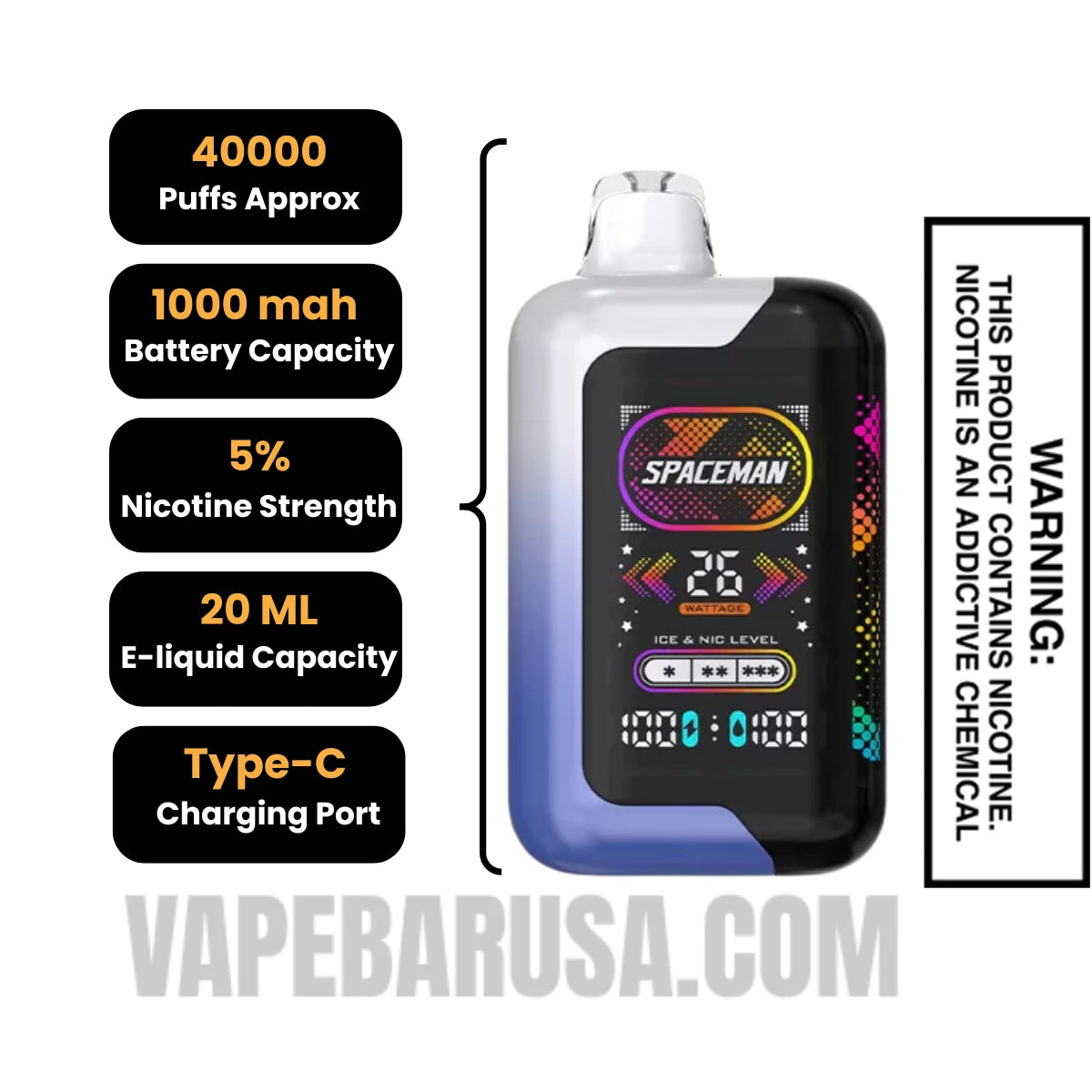 Blue Razz Ice Spaceman SP40000 Disposable Vape Specifcations