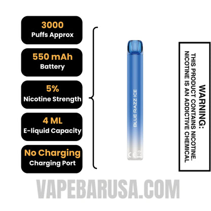 Blue Razz Ice Voom Mesh 3000 Puffs Disposable Vape Specifications