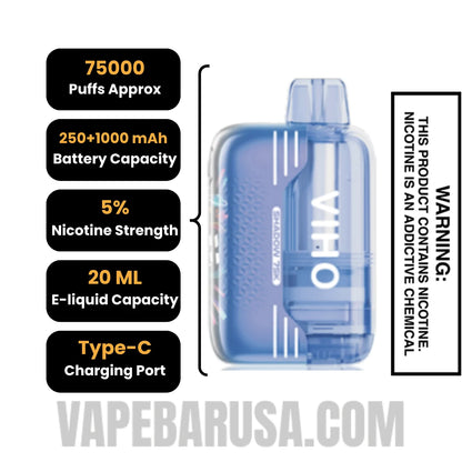 Blue Razz Icy VIHO Shadow 75K Vape Kit  Specifications