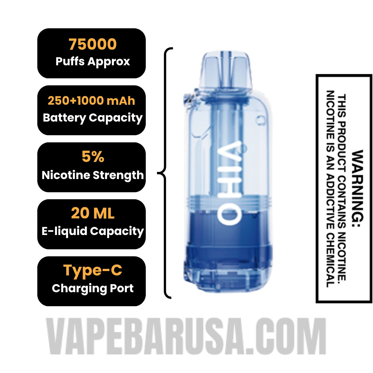 Blue Razz Icy VIHO Shadow 75K Vape Pod Specifications