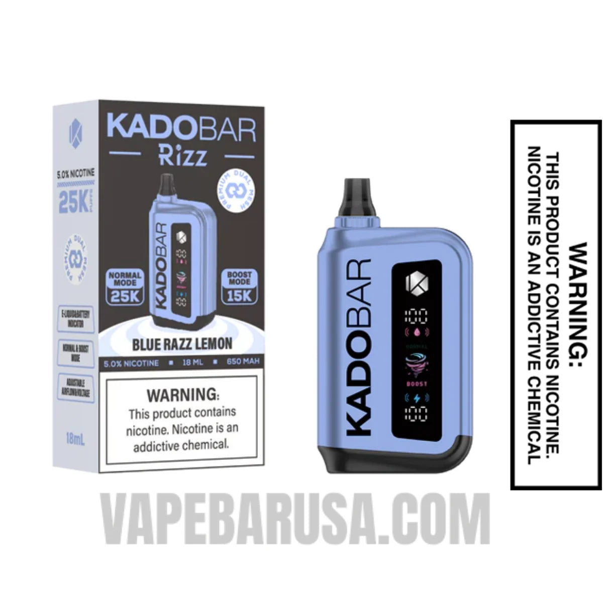 Blue Razz Lemon Kado Bar Rizz 25000 Disposable Vape With Package Box