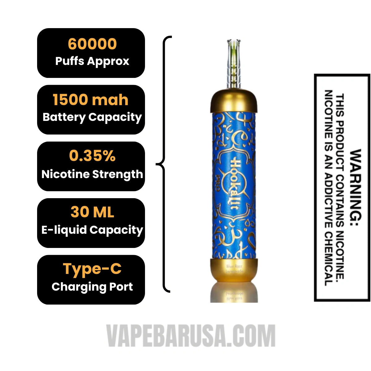 Blue Razz Lemonade OLIT Hookalit Pro 60K Disposable Vape Specifications
