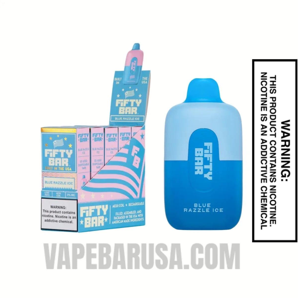 Blue Razzle Ice Fifty Bar Disposable Vape 6500 Puffs With Bundle Pack