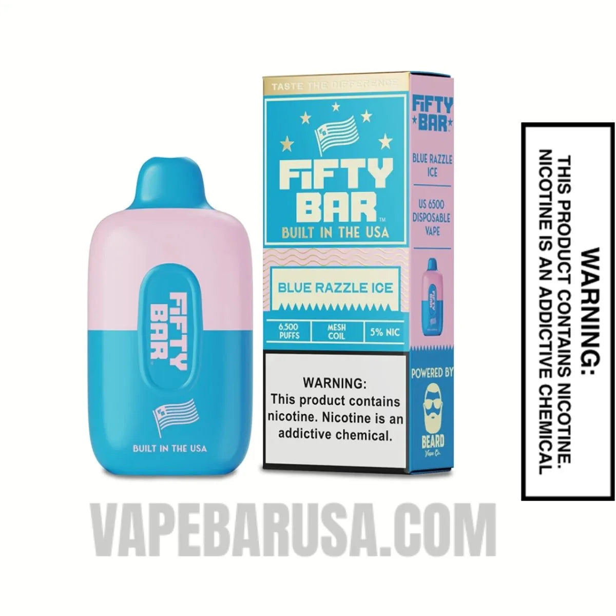Blue Razzle Ice Fifty Bar Disposable Vape 6500 Puffs With Package Box