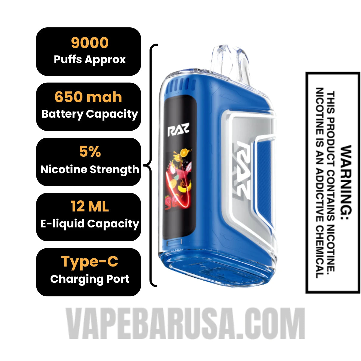 Blue B-Pop RAZ TN9000 Disposable Vape Specifications