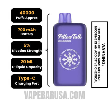Blue Cotton Candy Pillow Talk IC40000 Disposable Vape Specifications