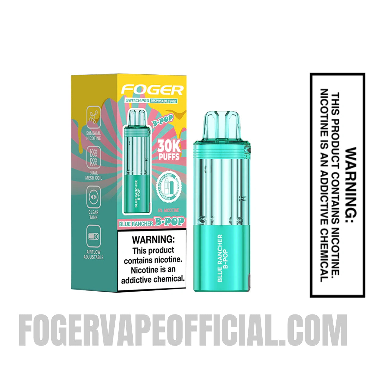 Blue Rancher B-POP Foger Switch Pro 30K Disposable Pod With Package Box