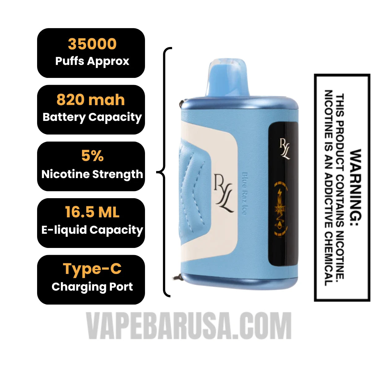 Blue Raz Ice RAZ RYL Disposable Vape Specifications