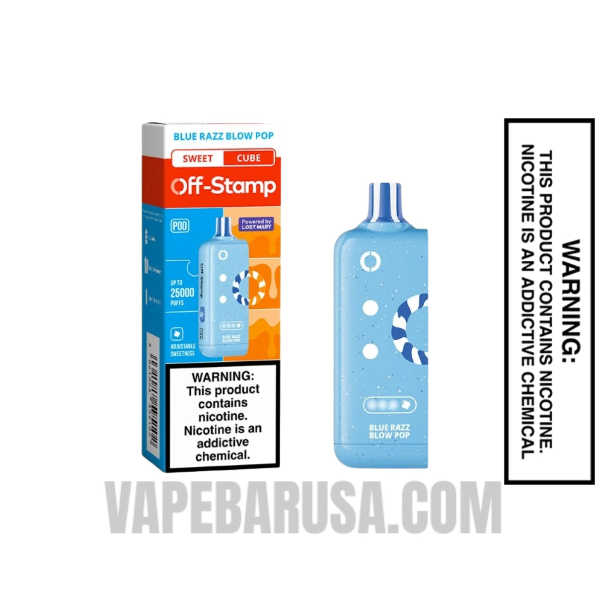 Blue Razz Blow Pop Off Stamp Sweet Cube 25K Disposable Pod With Package Box
