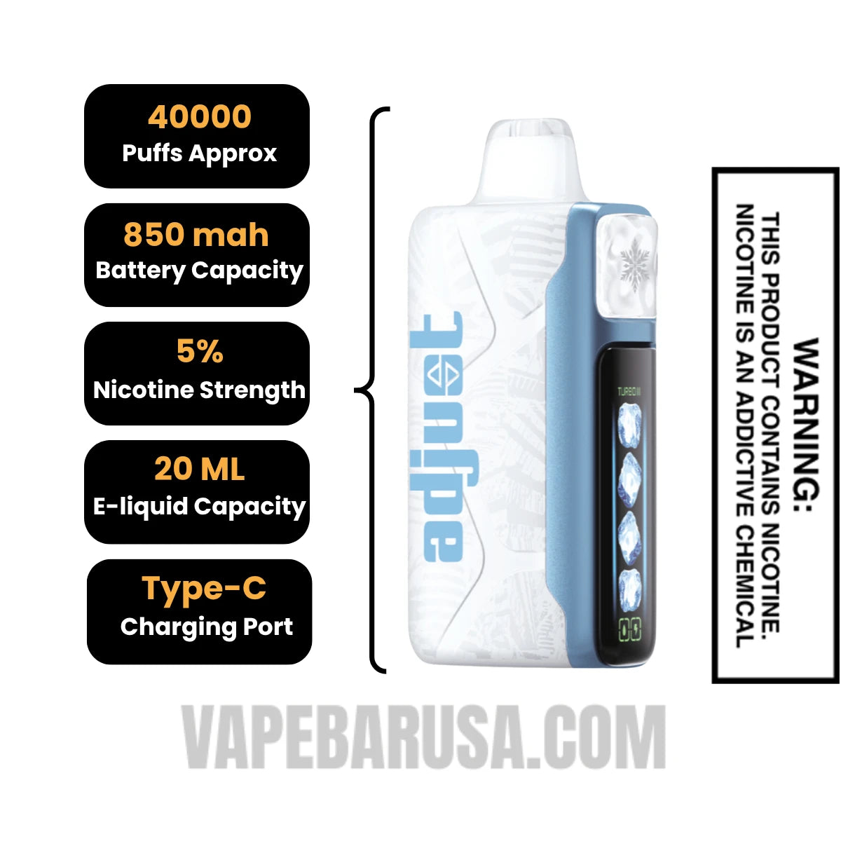 Blue Razz Ice Adjust MyCool 40K Disposable Vape Specifcations