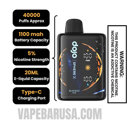 Blue Razz Ice Dojo Sphere X 40K Disposable Vape specifications