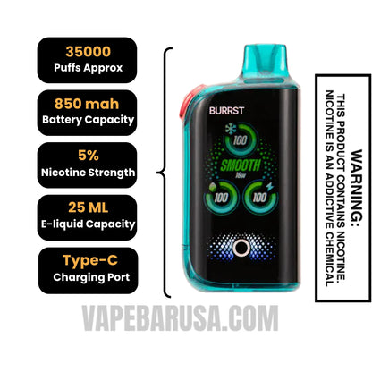Blue Razz Ice Fasta Burrst 35000 (Sour Edition) Disposable Vape specifications 