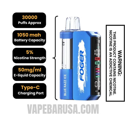Blue Razz Ice Foger Switch Pro Disposable Vape Specifications