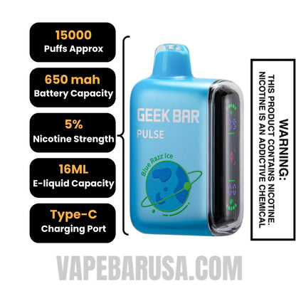 Blue Razz Ice Geek Bar Pulse Disposable Vape Specifications
