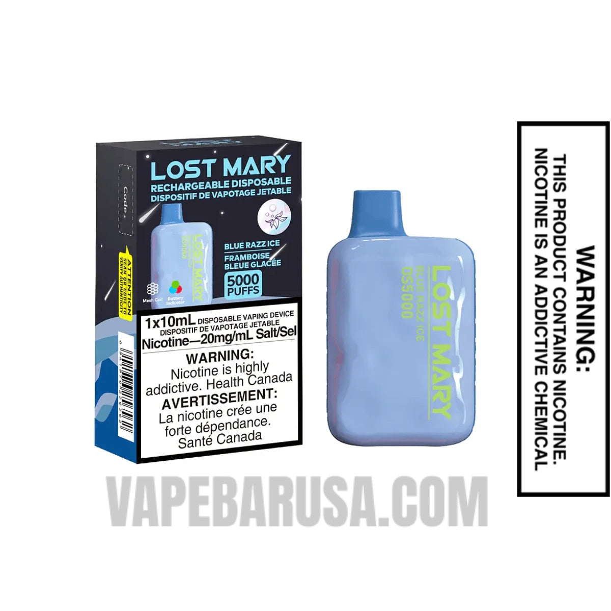 Blue Razz Ice Lost Mary OS5000 Disposable Vape With Package Box